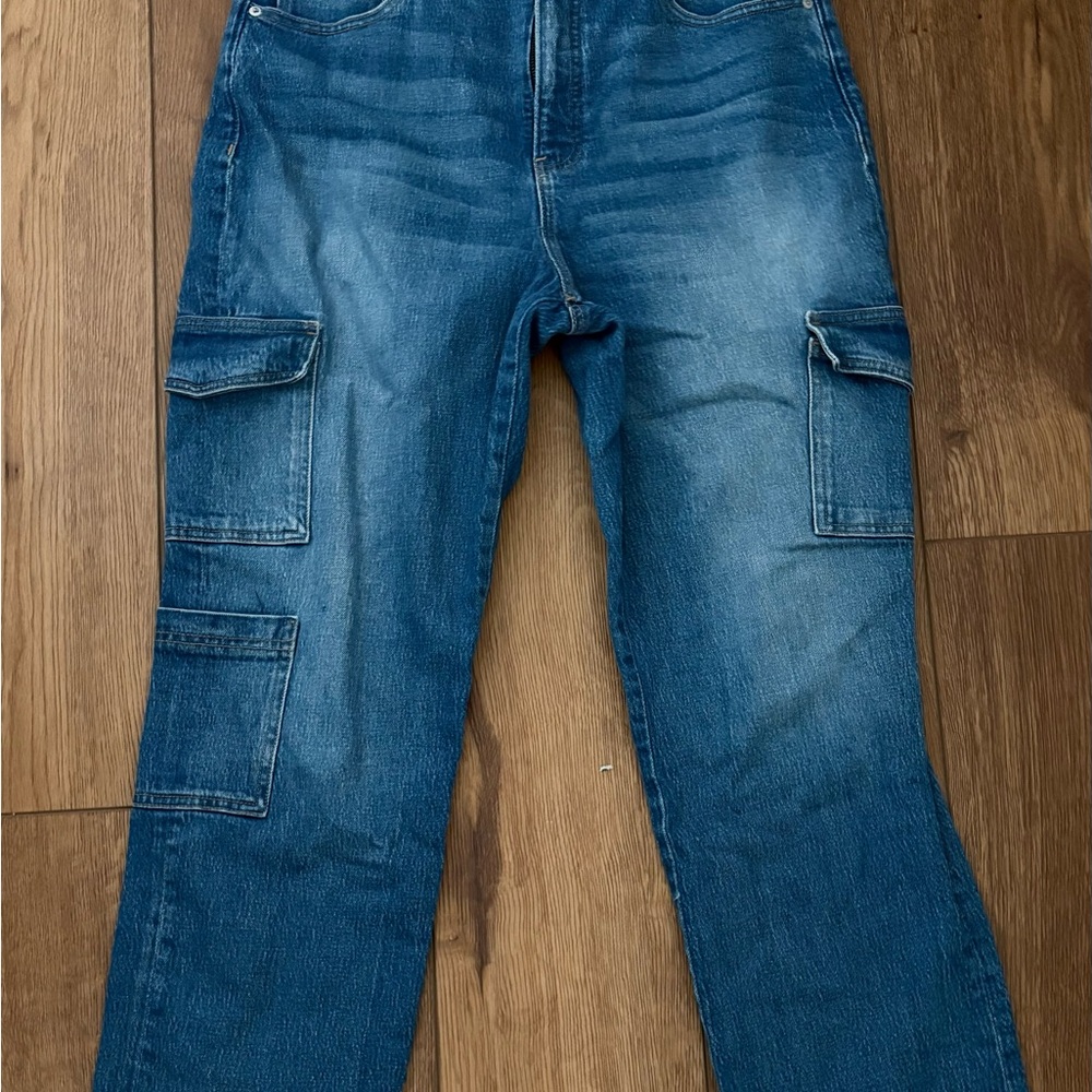 Express Blue Straight Leg Jeans with Distressed Details
